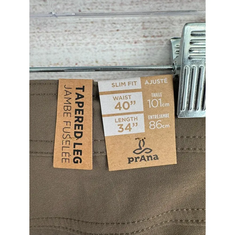 prAna Brion Slim Pant II Mens 40x34 Brown Tapered‎ Leg Stretch Outdoor NEW